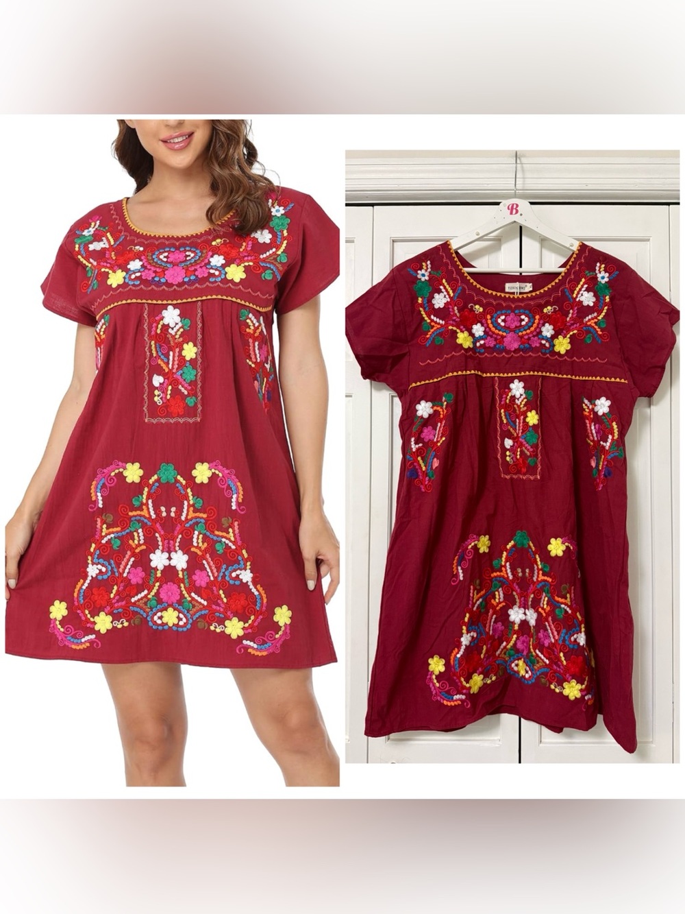 NWT YZXDORWJ Women’s Mexican Inspired Floral Embroidered Dress Short Sleeve XL